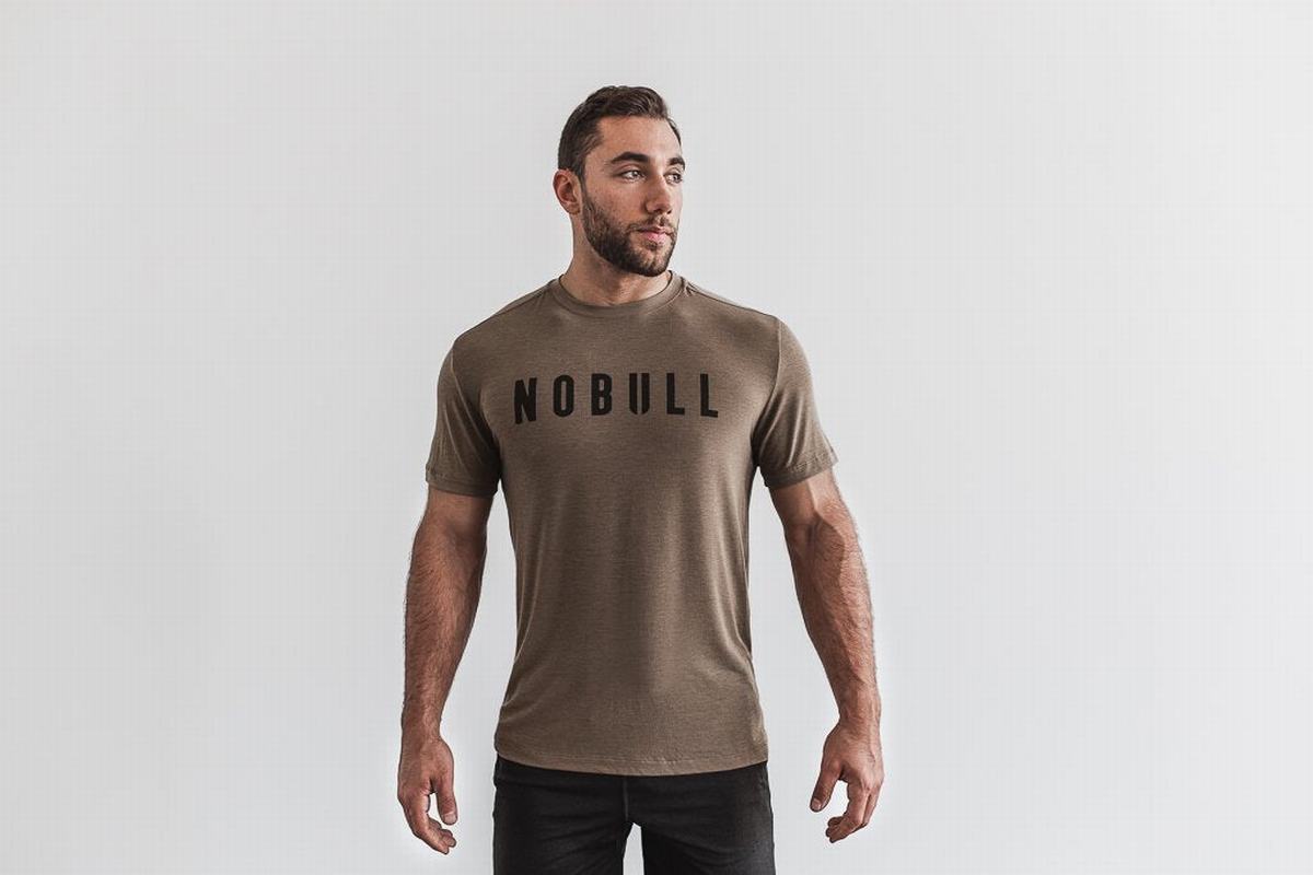Nobull Men\'s T Shirts Light Brown | Australia (BG7345)